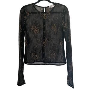 Lovers and Friends Black Lace Top Blouse Floral Metallic Womens Size Large
